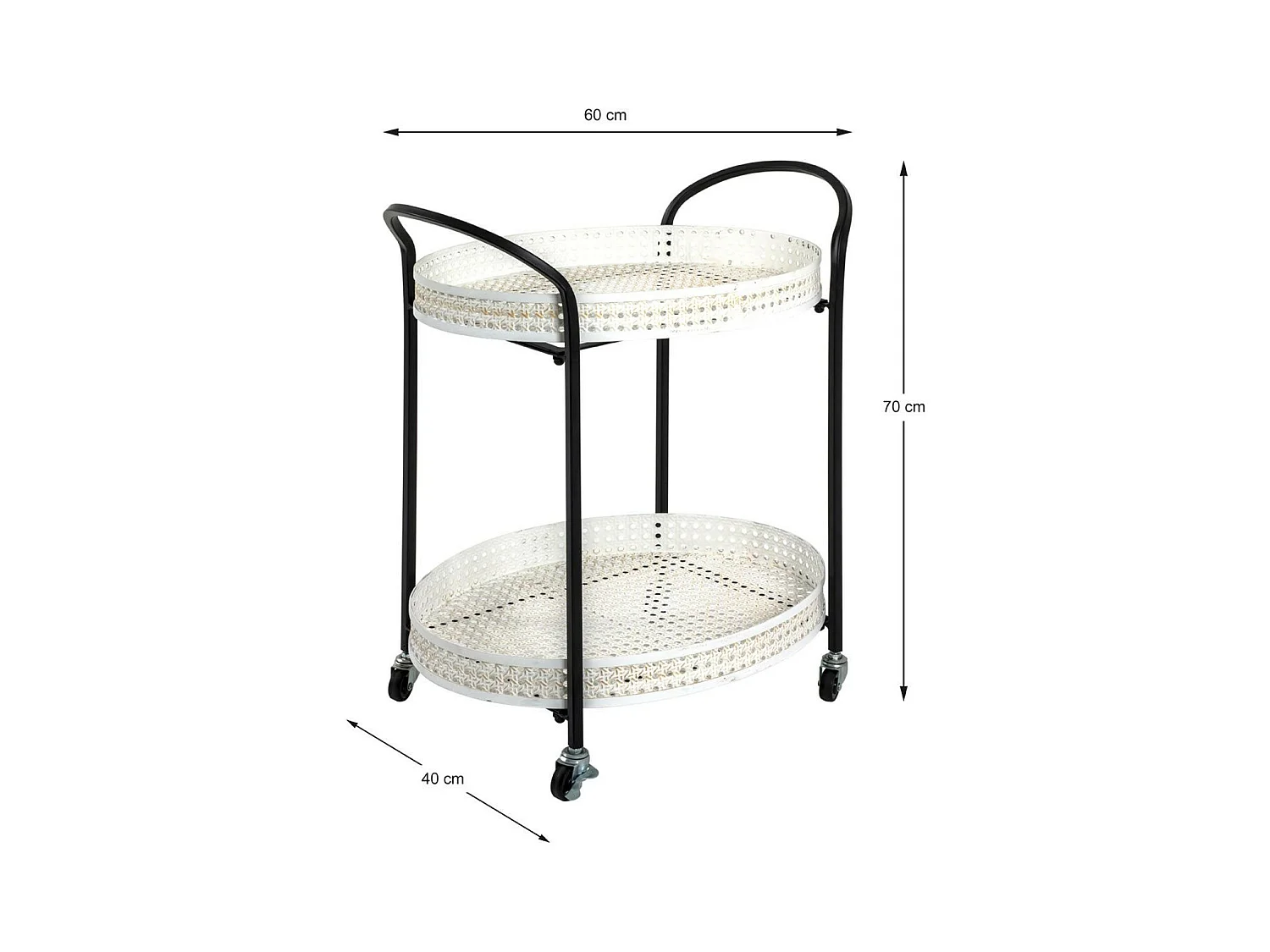 Desserte de Cuisine 2 Niveaux "Cannage" 70cm Noir