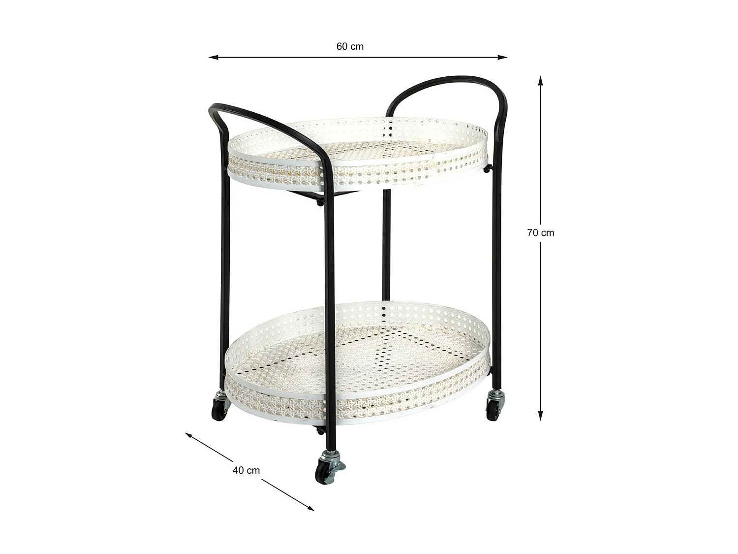 Desserte de Cuisine 2 Niveaux "Cannage" 70cm Noir