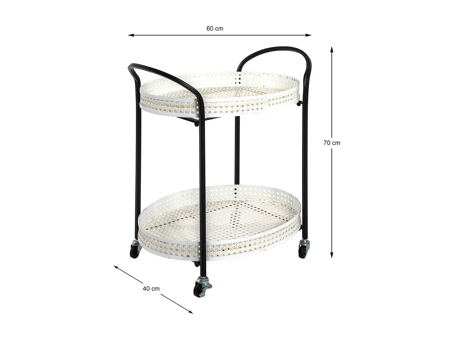 Desserte de Cuisine 2 Niveaux "Cannage" 70cm Noir