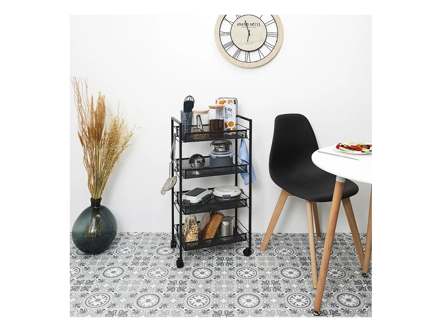 Desserte Avec Roulettes 4 Niveaux Noir