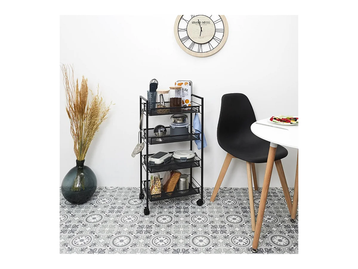 Desserte Avec Roulettes 4 Niveaux Noir