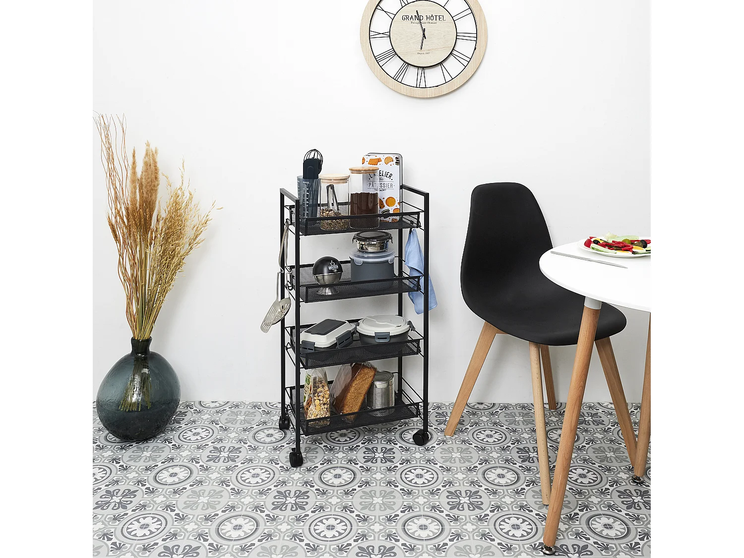 Desserte Avec Roulettes 4 Niveaux Noir