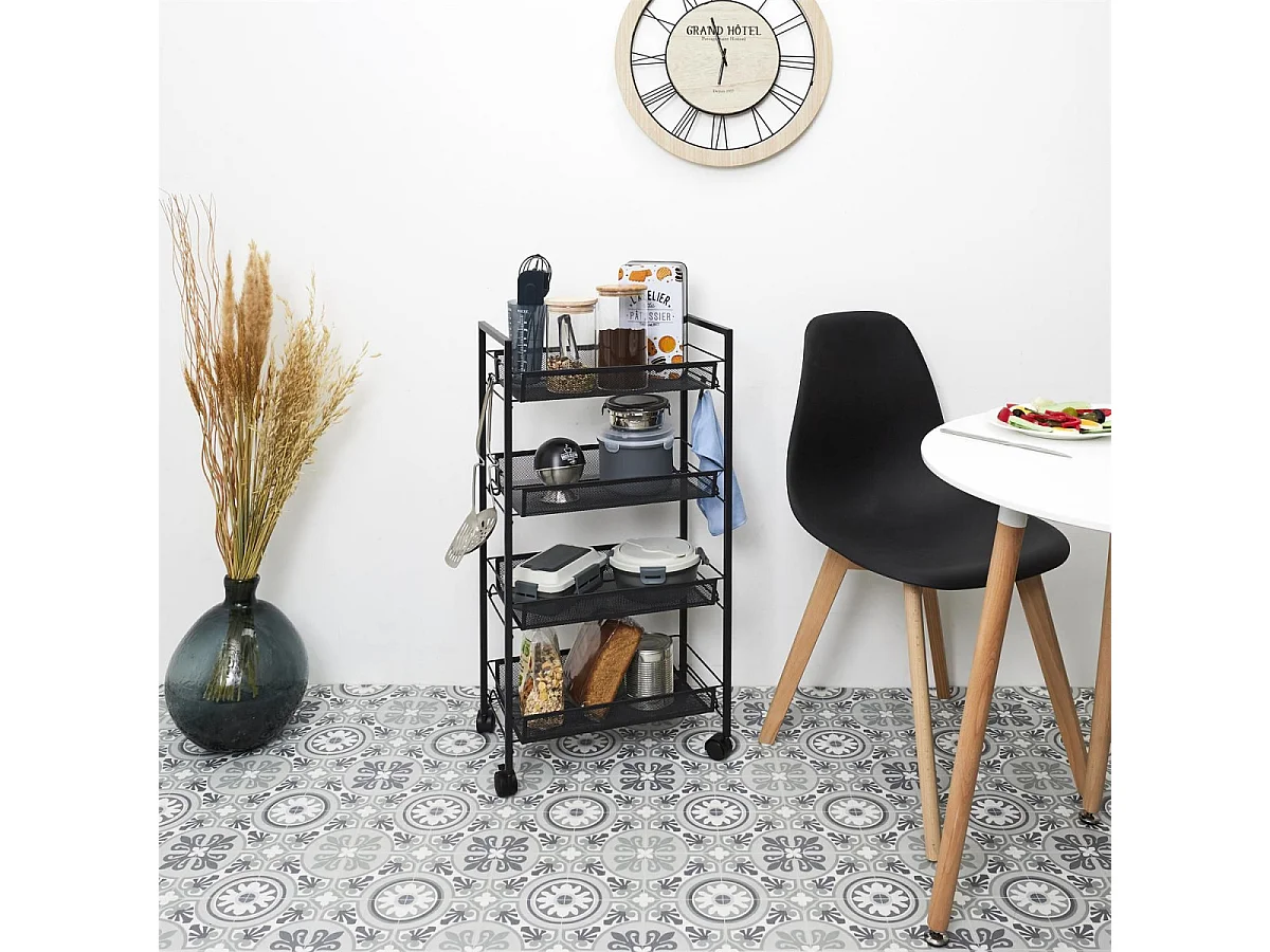 Desserte Avec Roulettes 4 Niveaux Noir