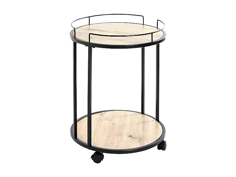 Desserte de Cuisine Ronde "Ascola" 60cm Noir & Chêne