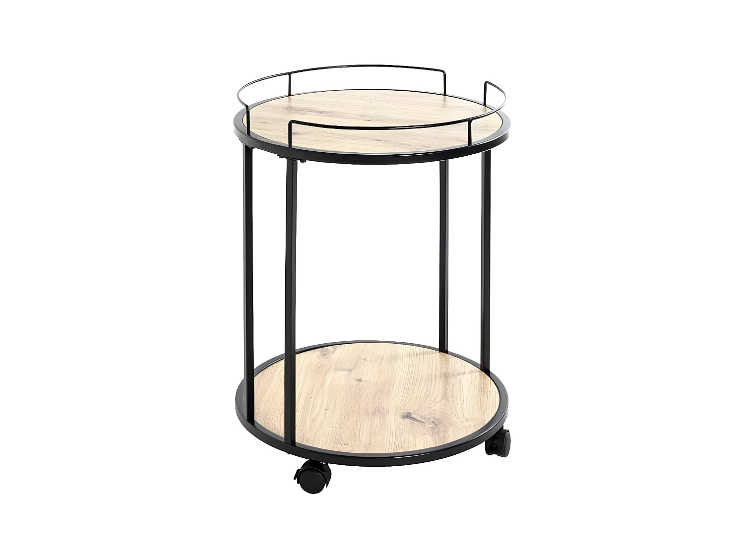 Desserte de Cuisine Ronde "Ascola" 60cm Noir & Chêne