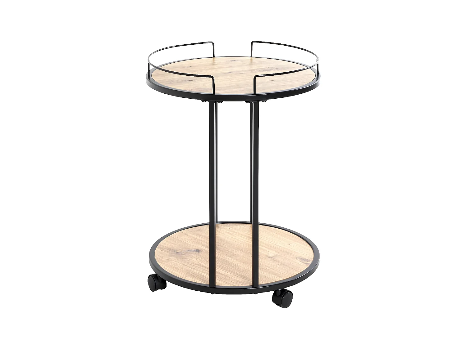 Desserte de Cuisine Ronde "Ascola" 60cm Noir & Chêne