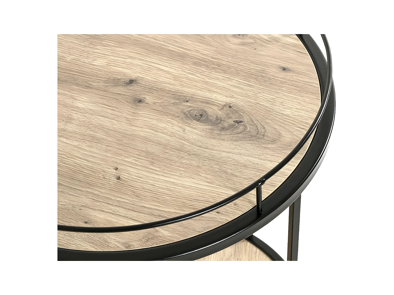 Desserte de Cuisine Ronde "Ascola" 60cm Noir & Chêne