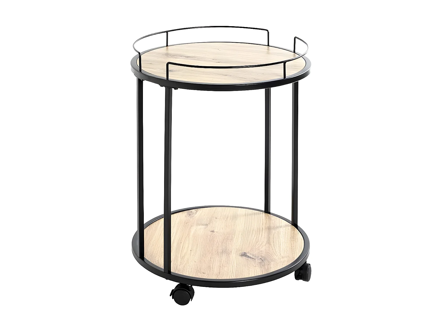 Desserte de Cuisine Ronde "Ascola" 60cm Noir & Chêne