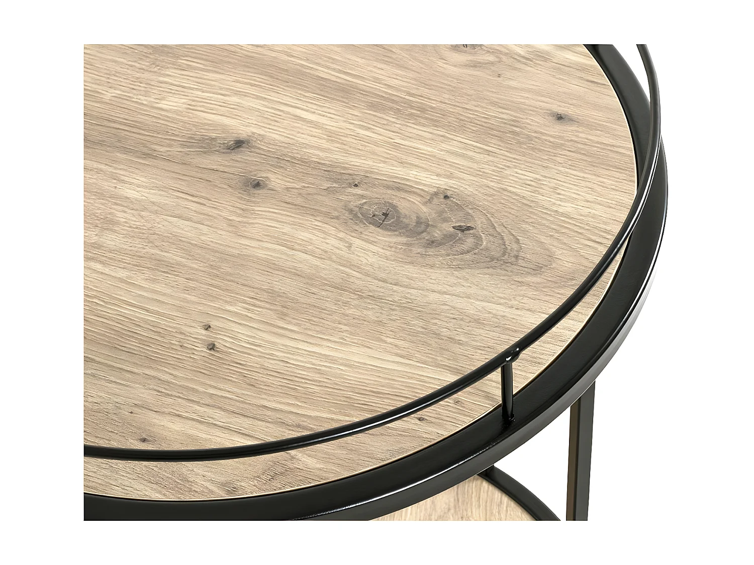 Desserte de Cuisine Ronde "Ascola" 60cm Noir & Chêne