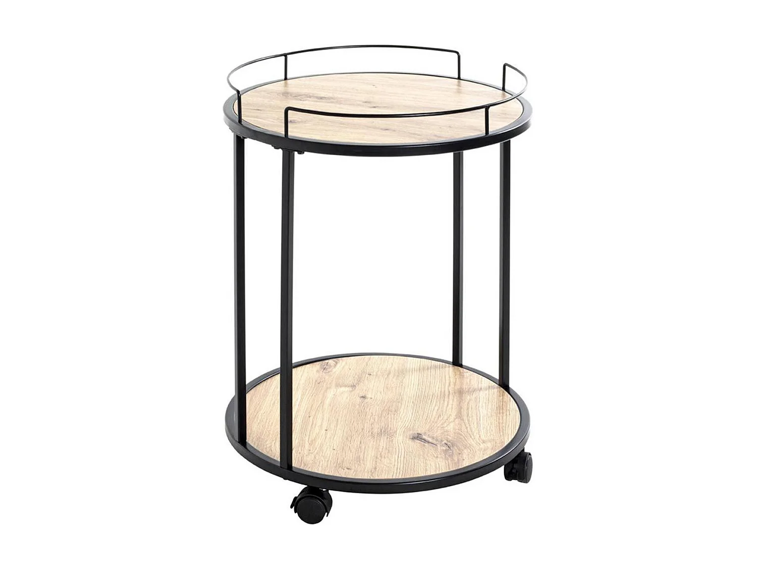 Desserte de Cuisine Ronde "Ascola" 60cm Noir & Chêne