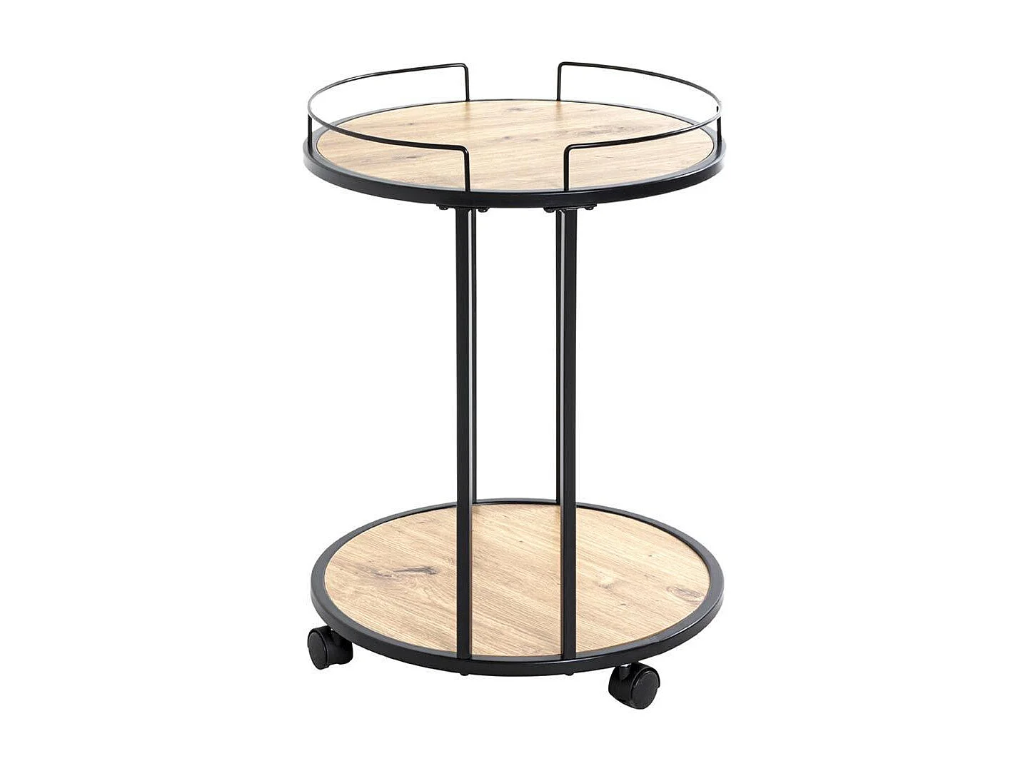 Desserte de Cuisine Ronde "Ascola" 60cm Noir & Chêne