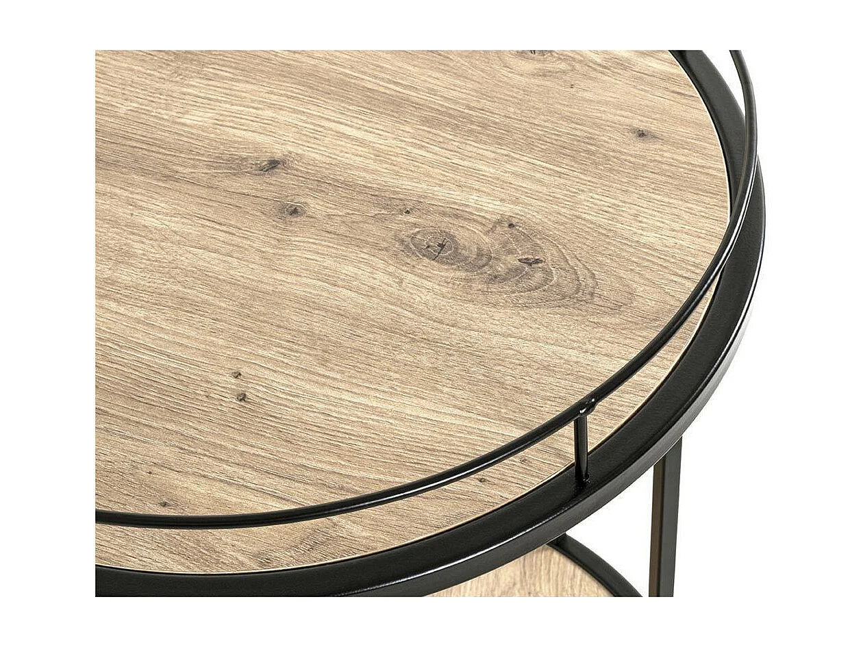 Desserte de Cuisine Ronde "Ascola" 60cm Noir & Chêne