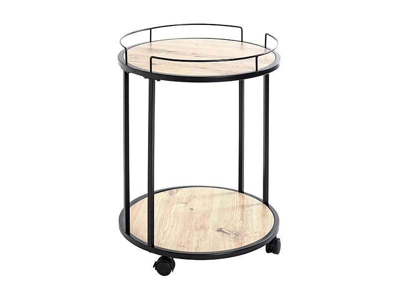 Desserte de Cuisine Ronde "Ascola" 60cm Noir & Chêne