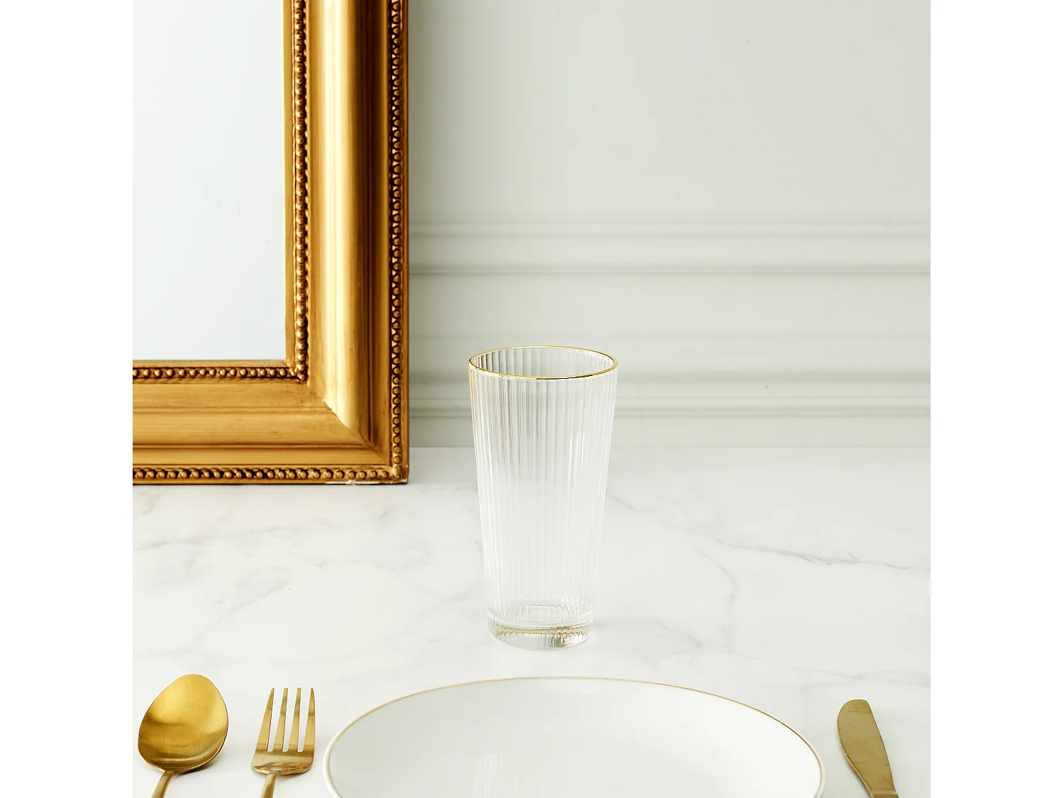 Verre - HOME DECO FACTORY - Strié Liseré Gold - Design - Or
