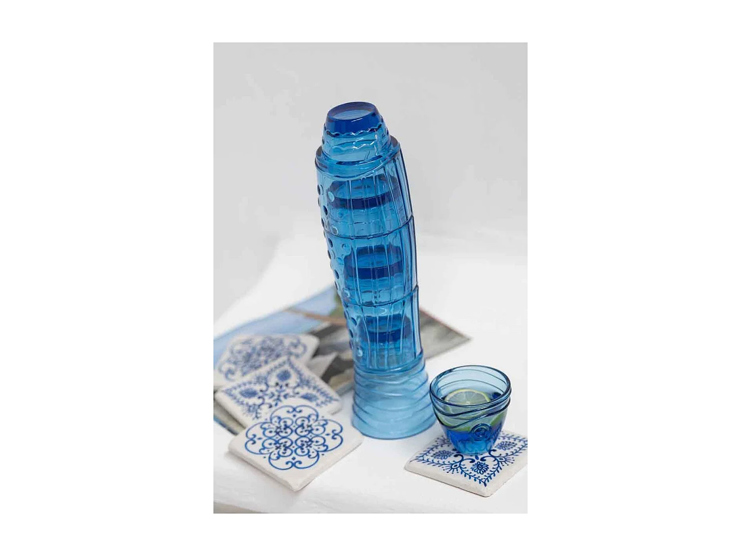 Lot de 4 Verres Design "Poisson" 36cm Bleu