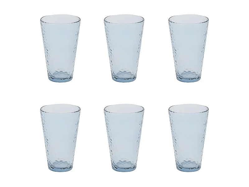 Lot de 6 Verres à Eau "Martelé" 34cl Bleu Fumé
