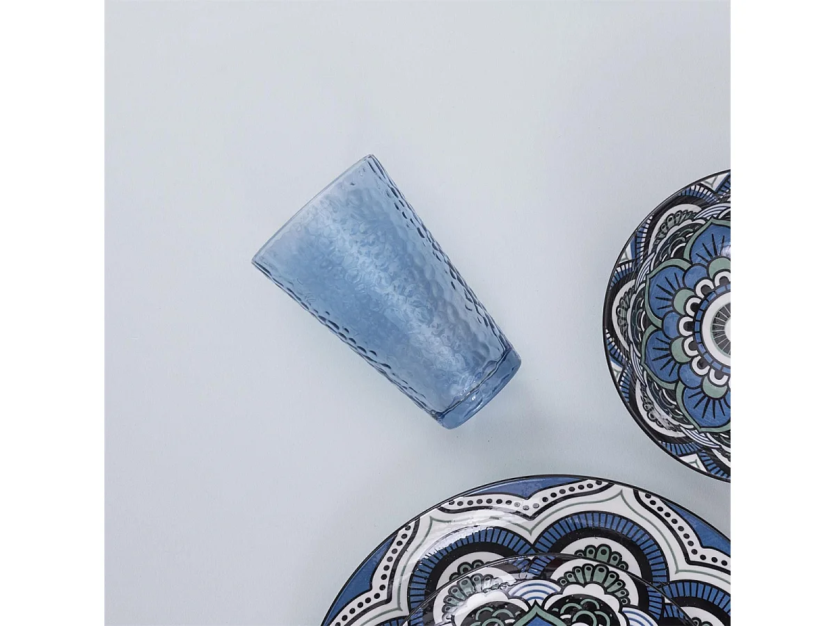 Lot de 6 Verres à Eau "Martelé" 34cl Bleu Fumé