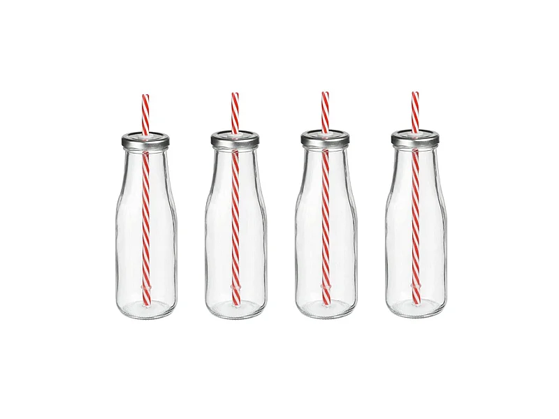 Lot de 4 Bouteilles "Limonade" Avec Paille Transparent