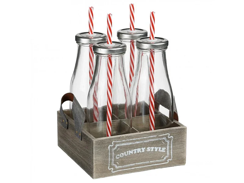 Lot de 4 Bouteilles "Limonade" Avec Paille Transparent