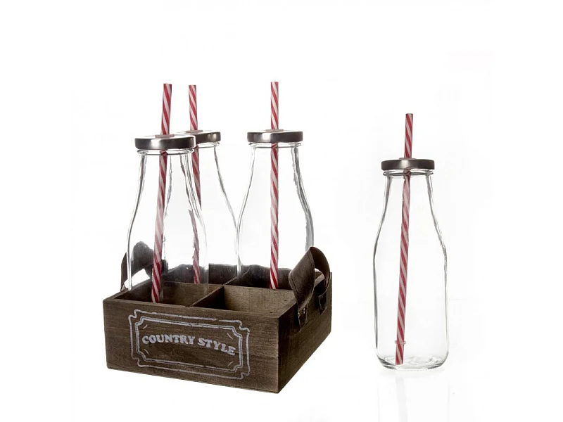 Lot de 4 Bouteilles "Limonade" Avec Paille Transparent