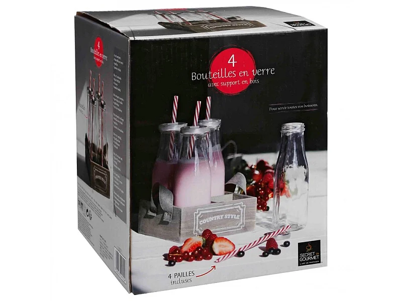 Lot de 4 Bouteilles "Limonade" Avec Paille Transparent