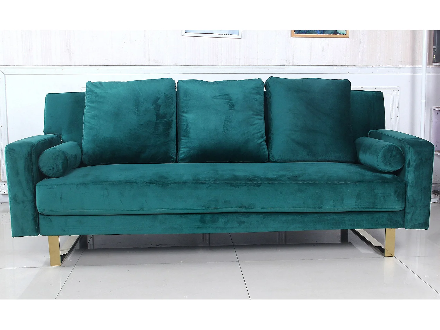 Modernes 3-Sitzer-Schlafsofa aus grünem Samt DJOBI