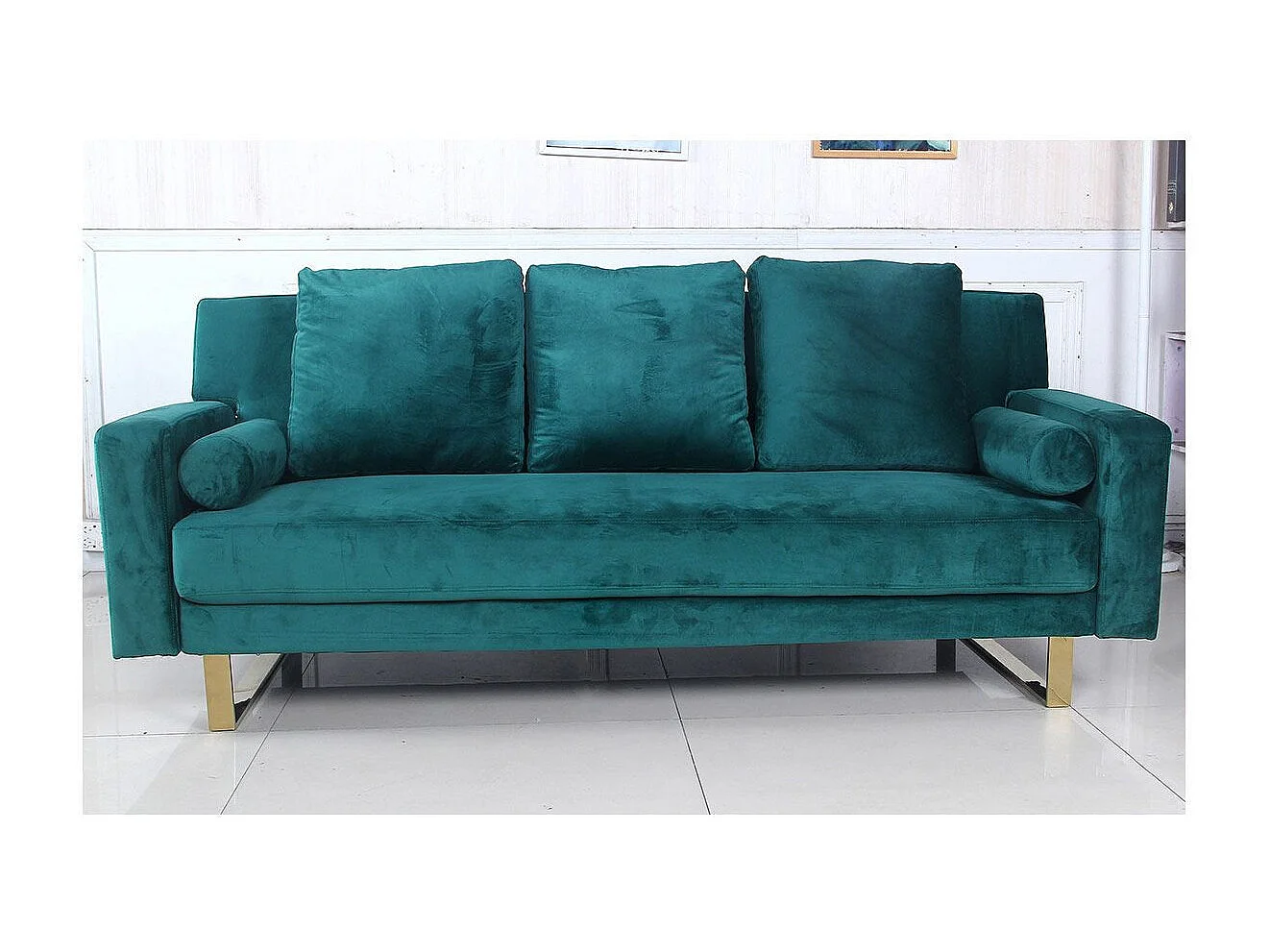 Modernes 3-Sitzer-Schlafsofa aus grünem Samt DJOBI