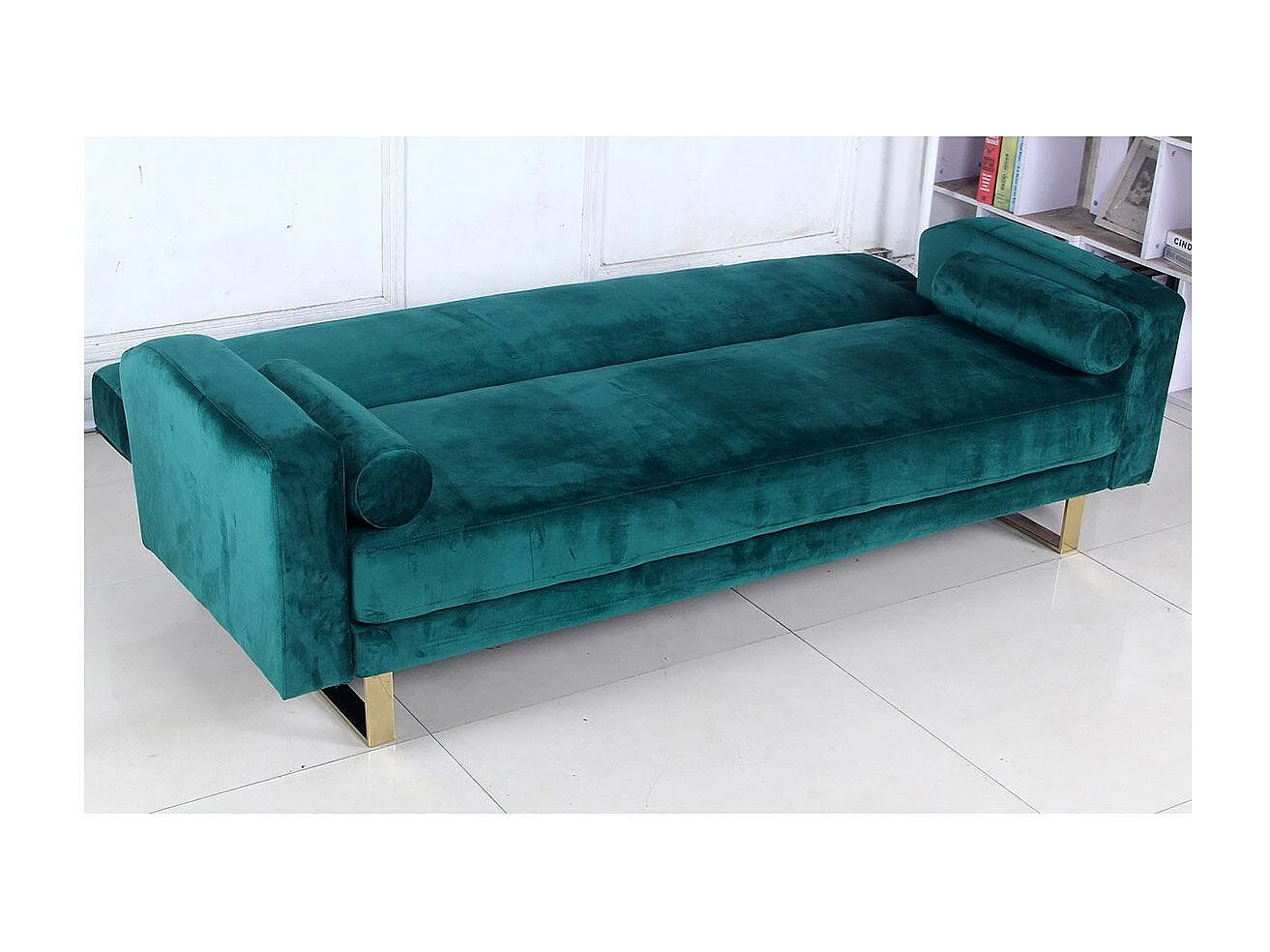 Modernes 3-Sitzer-Schlafsofa aus grünem Samt DJOBI