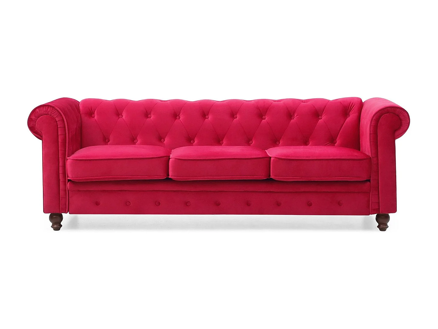 Canapé 3 Places Velours "Chesterfield" 209cm Rouge
