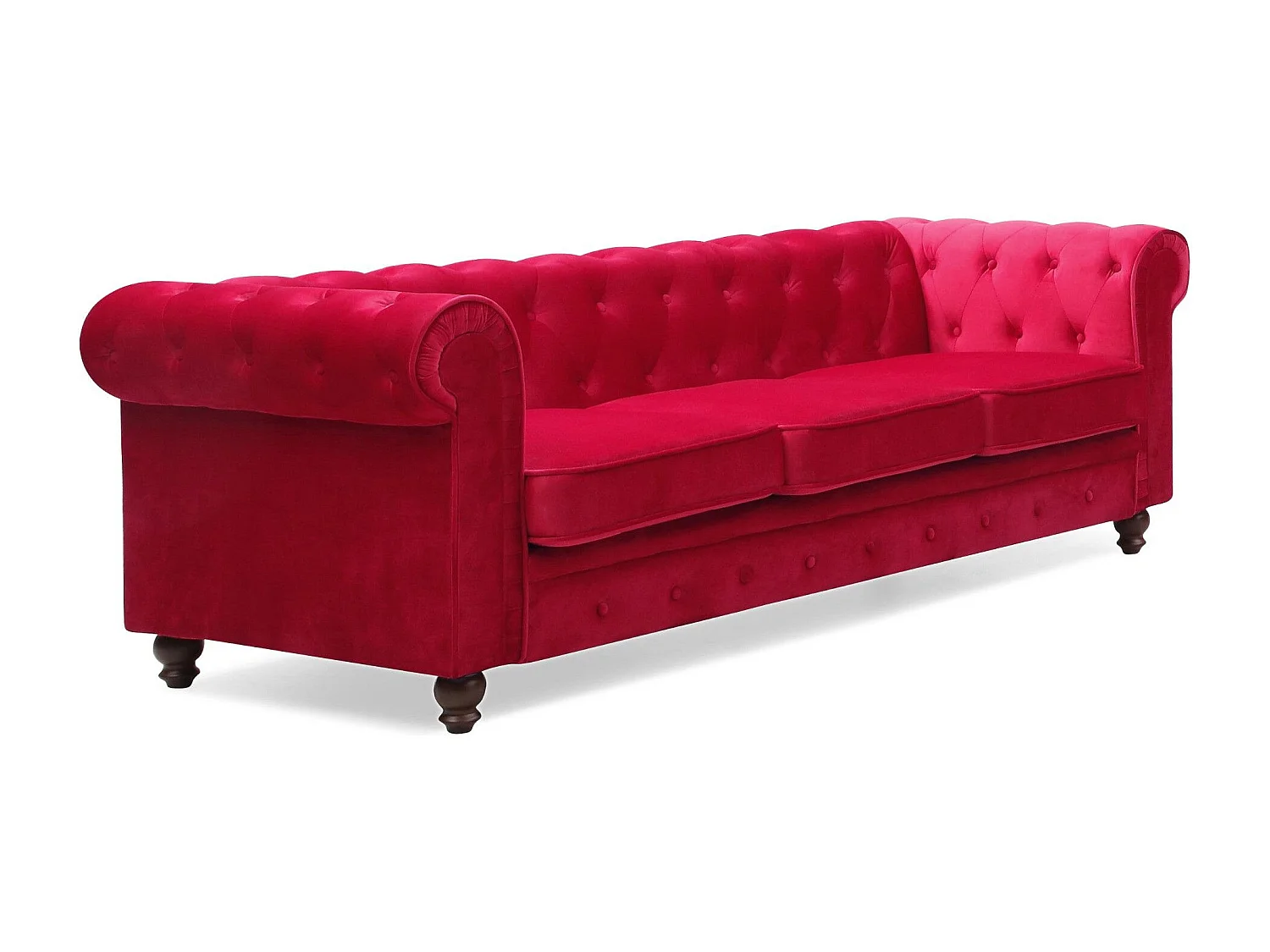 Canapé 3 Places Velours "Chesterfield" 209cm Rouge