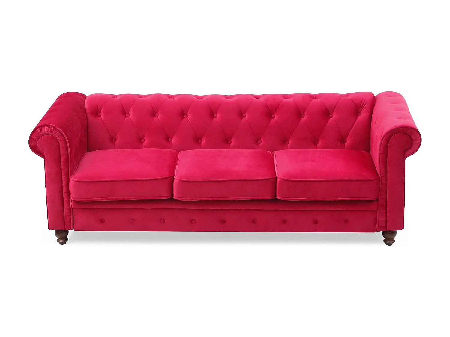 Canapé 3 Places Velours "Chesterfield" 209cm Rouge