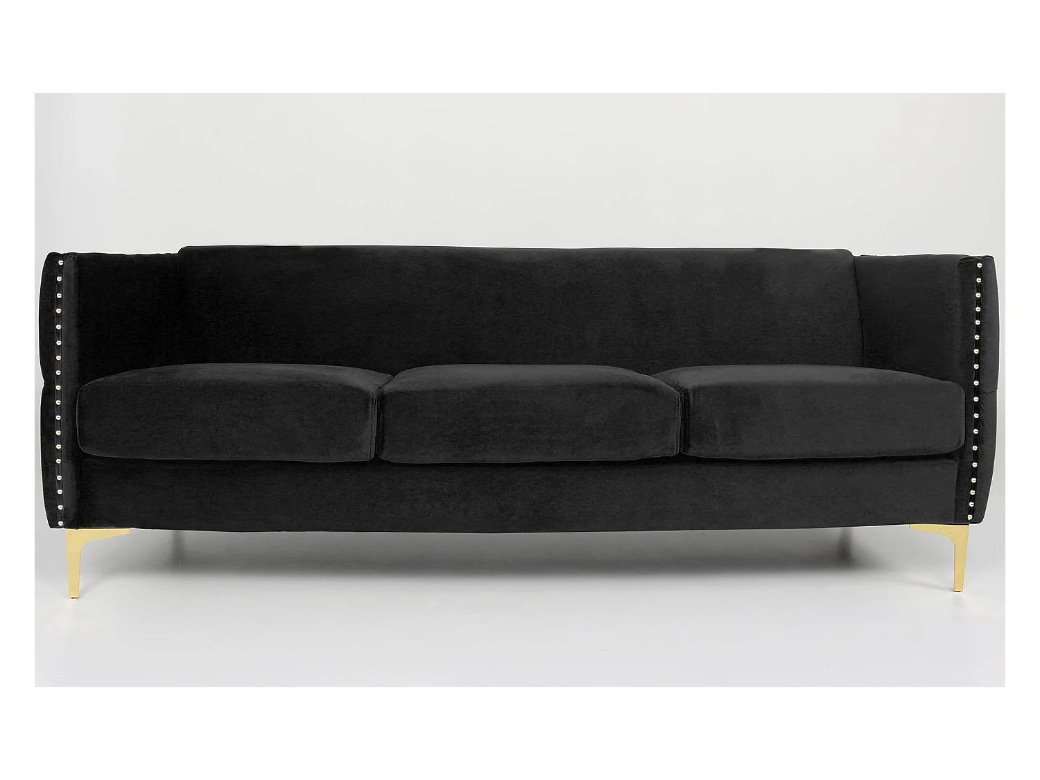 3-Sitzer Samtsofa Schwarz "Joshua" Goldene Metallbeine 204cm