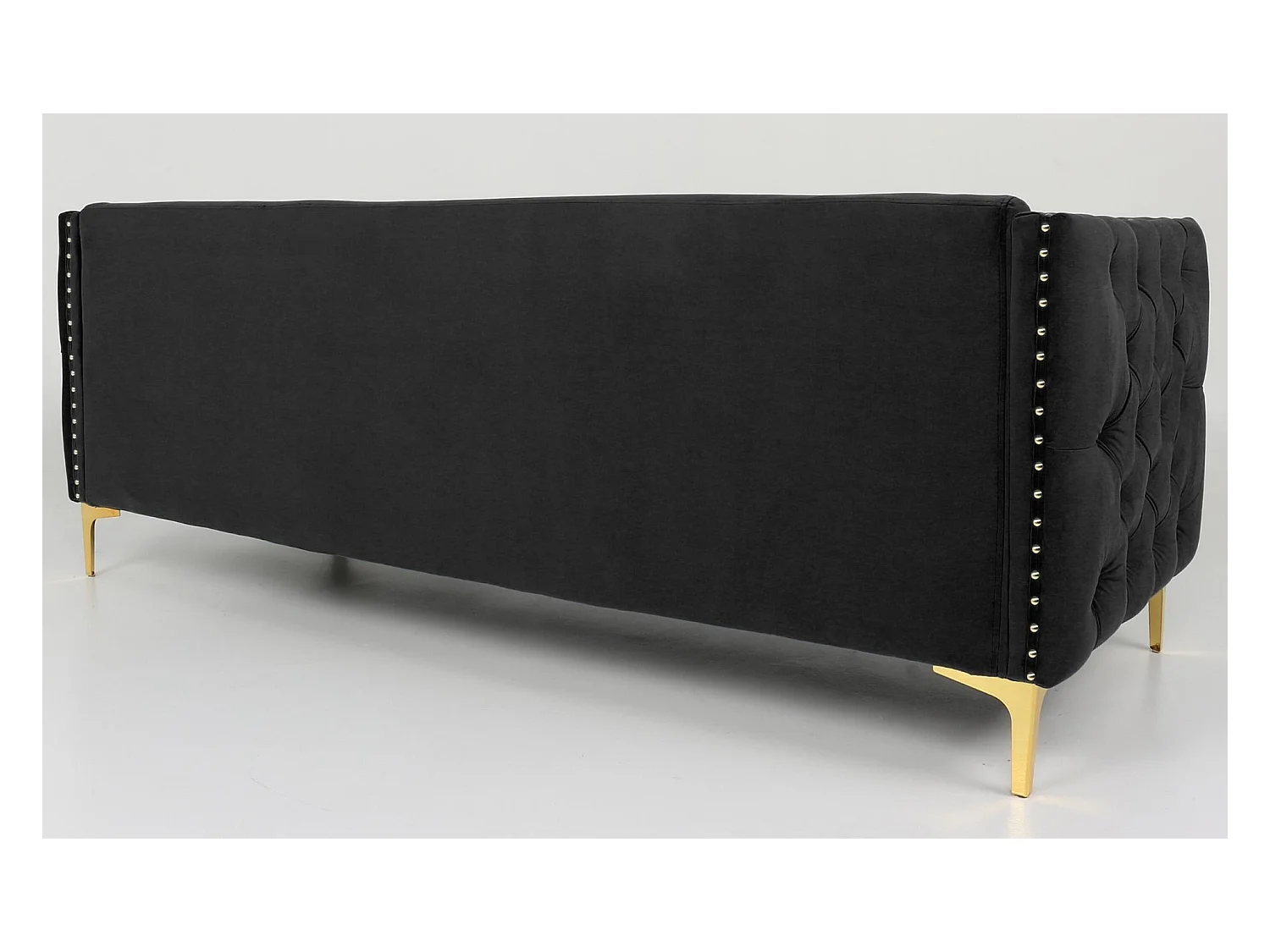 3-Sitzer Samtsofa Schwarz "Joshua" Goldene Metallbeine 204cm