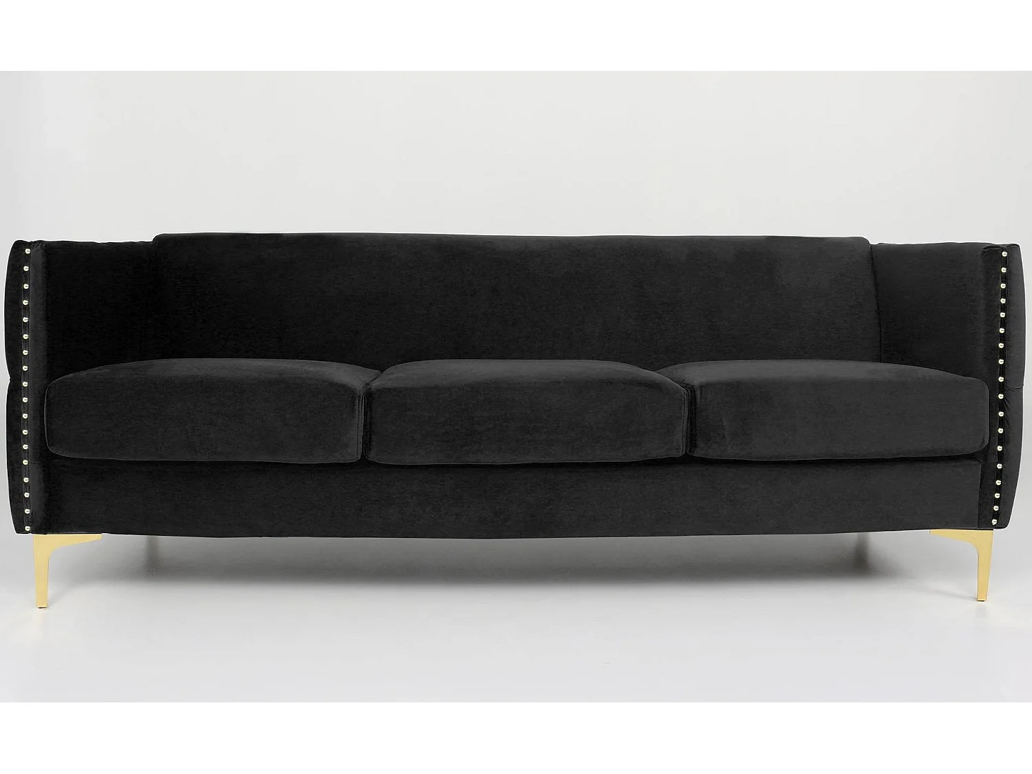3-Sitzer Samtsofa Schwarz "Joshua" Goldene Metallbeine 204cm
