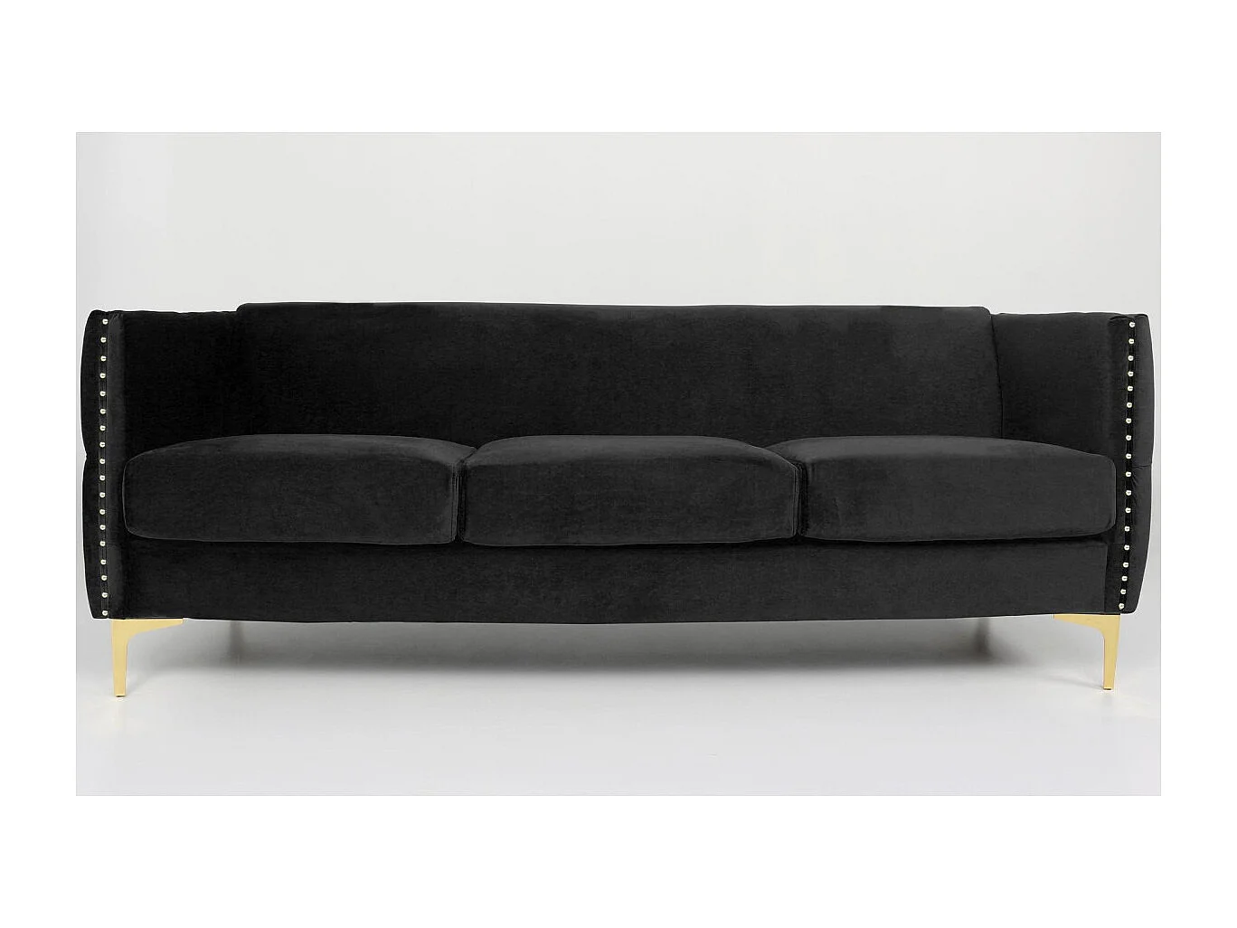3-Sitzer Samtsofa Schwarz "Joshua" Goldene Metallbeine 204cm