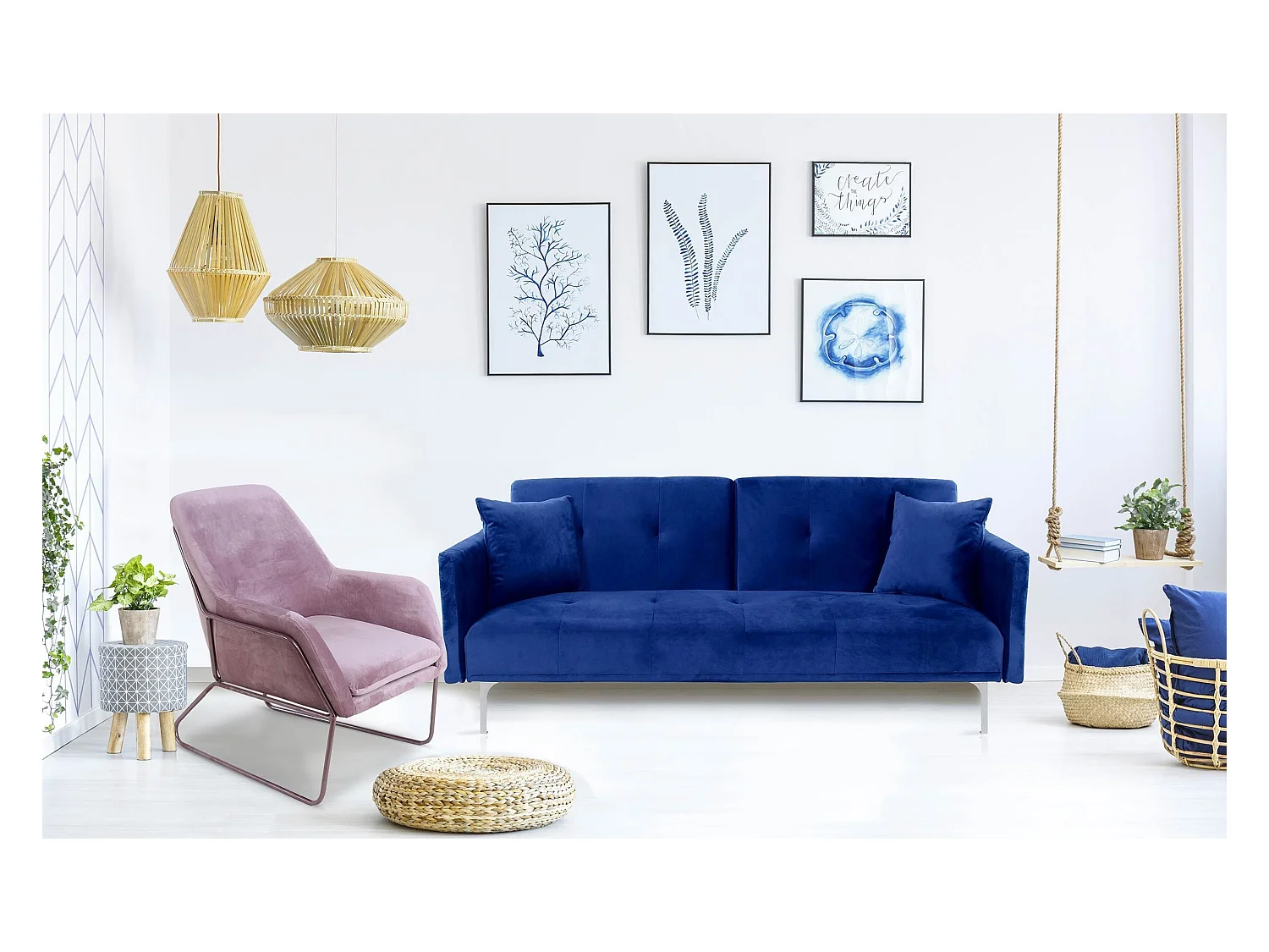 Schlafsofa 3-Sitzer "Lacla" Samt Blau Modern