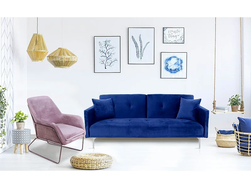 Canapé Convertible 3 Places "Lacla" 191cm Bleu