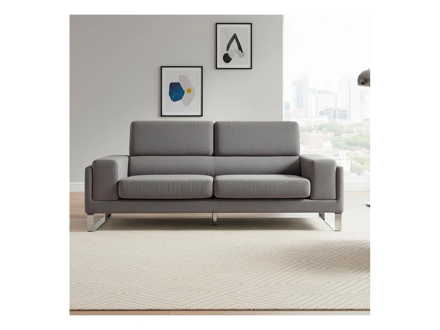 Canapé 3 Places Tissu "Ezekiel" 198cm Gris Clair