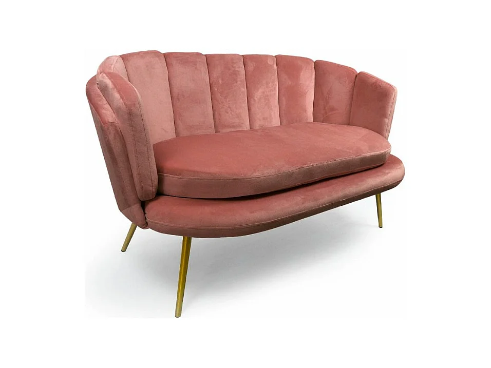 Divano arrotondato a 2 posti Brenda Velluto rosa e piedi Oro