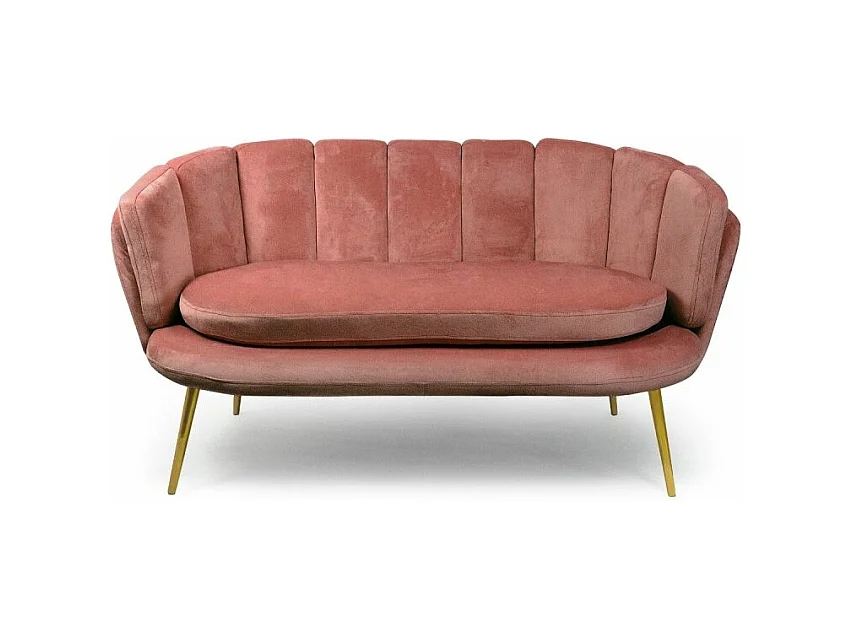 Divano arrotondato a 2 posti Brenda Velluto rosa e piedi Oro