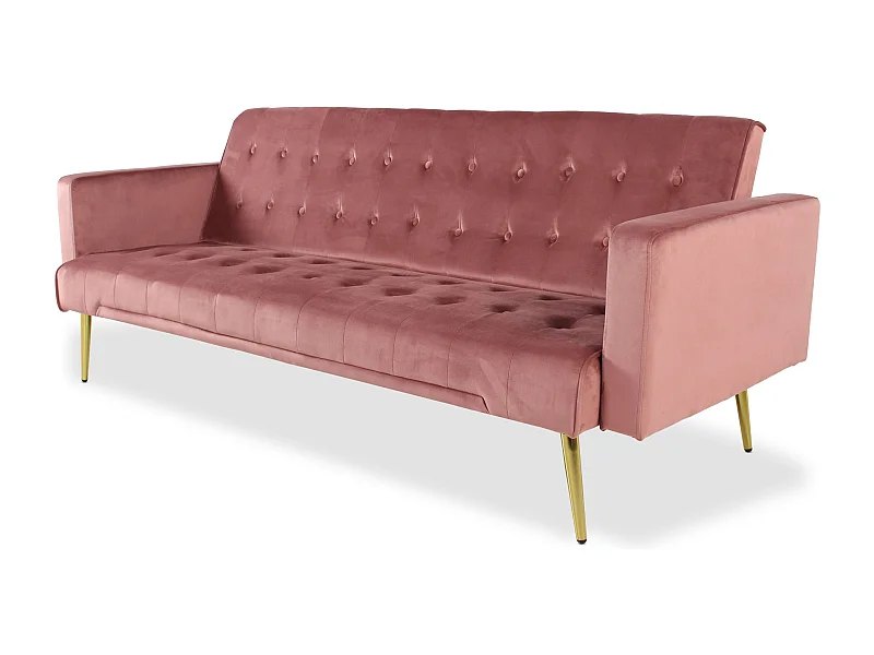 Canapé Convertible Velours "Tybio" 175cm Rose