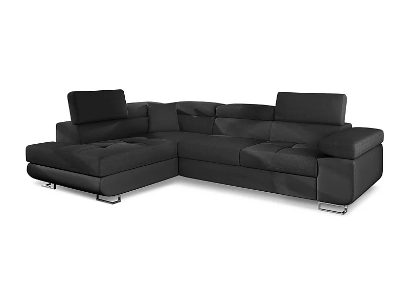Canapé d'angle convertible Antoni avec têtières relevables Simili Noir
