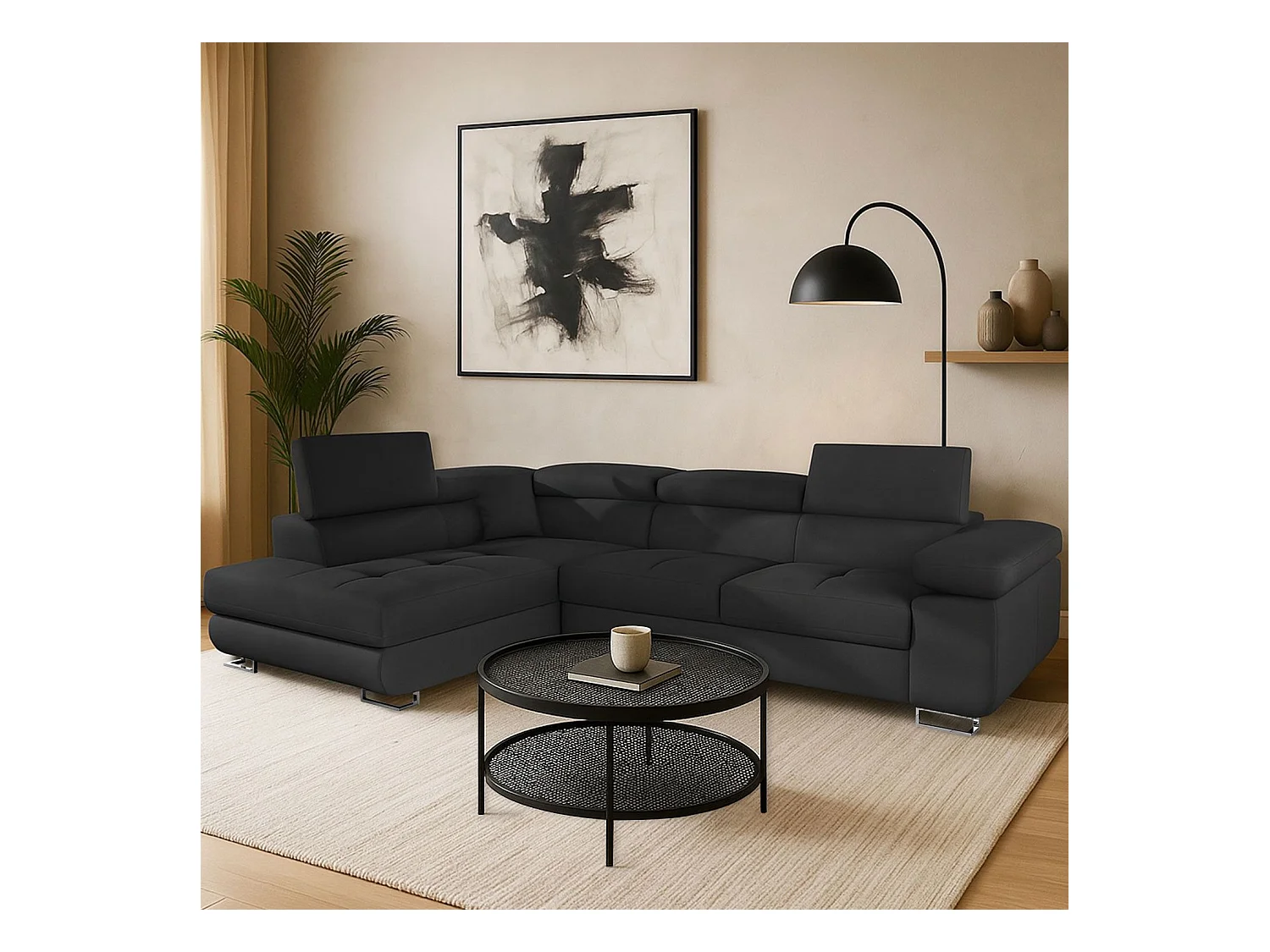 Canapé Convertible d'Angle Gauche "Toms" 275cm Noir