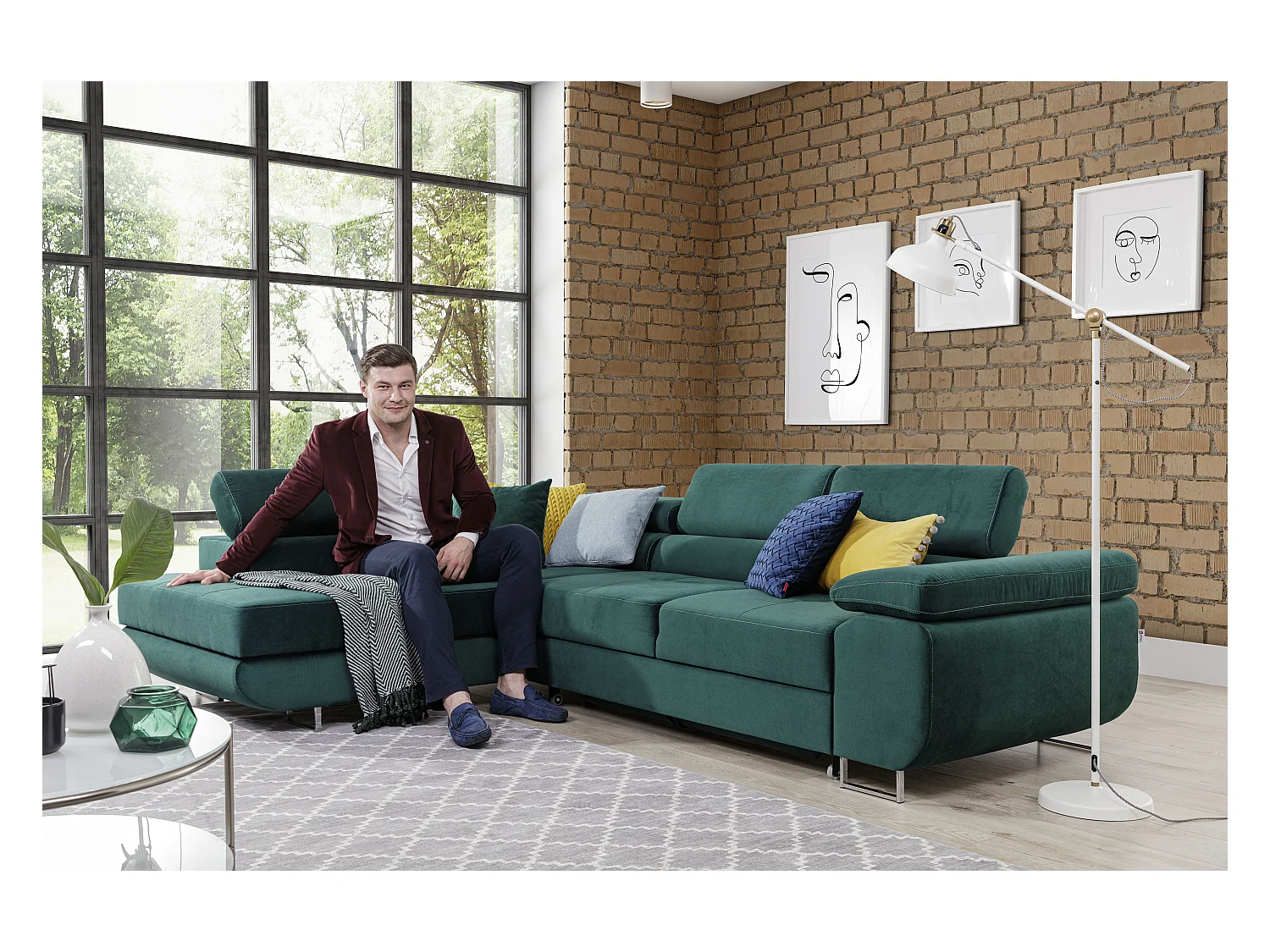 Canapé Convertible d'Angle Gauche "Toms" 275cm Noir