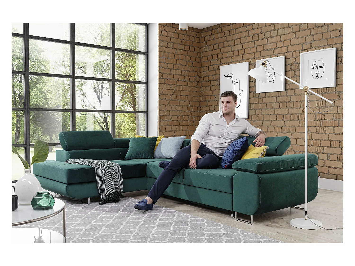 Canapé Convertible d'Angle Gauche "Toms" 275cm Noir