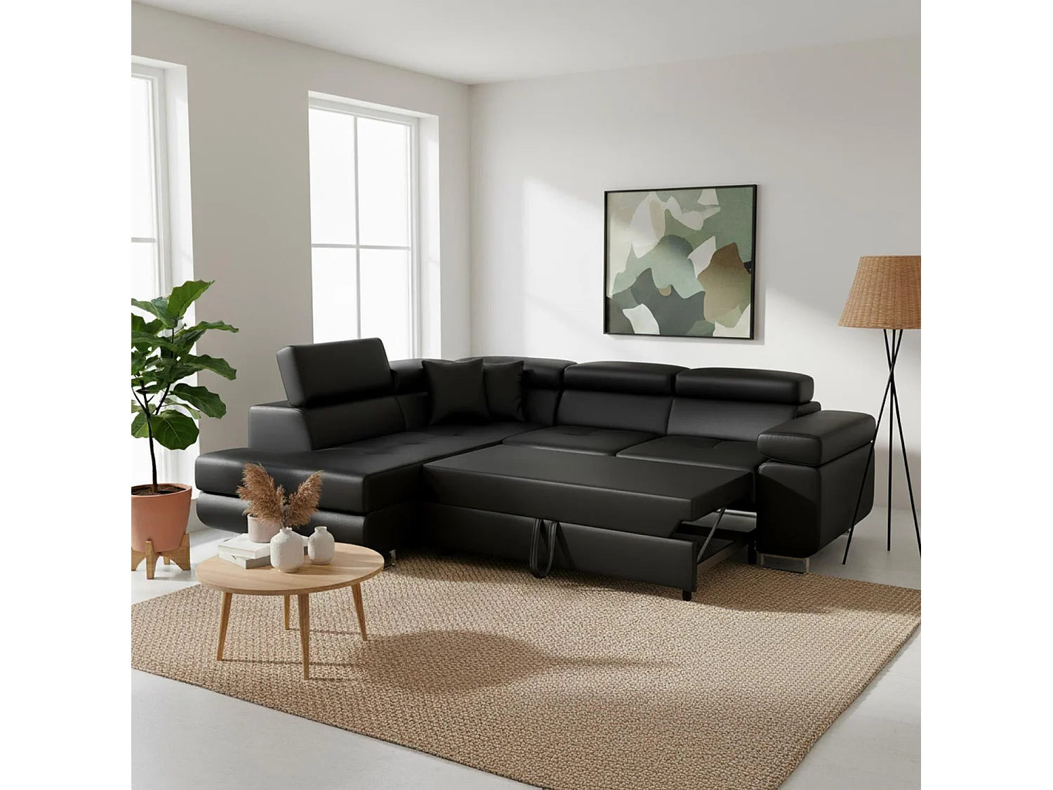 Canapé Convertible d'Angle Gauche "Toms" 275cm Noir