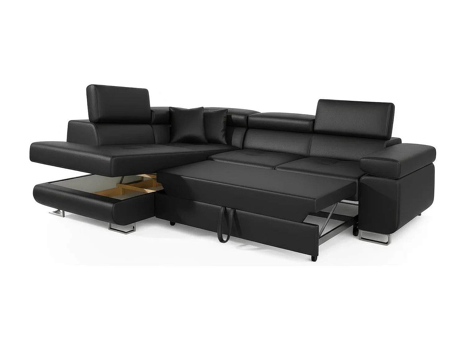 Canapé Convertible d'Angle Gauche "Toms" 275cm Noir