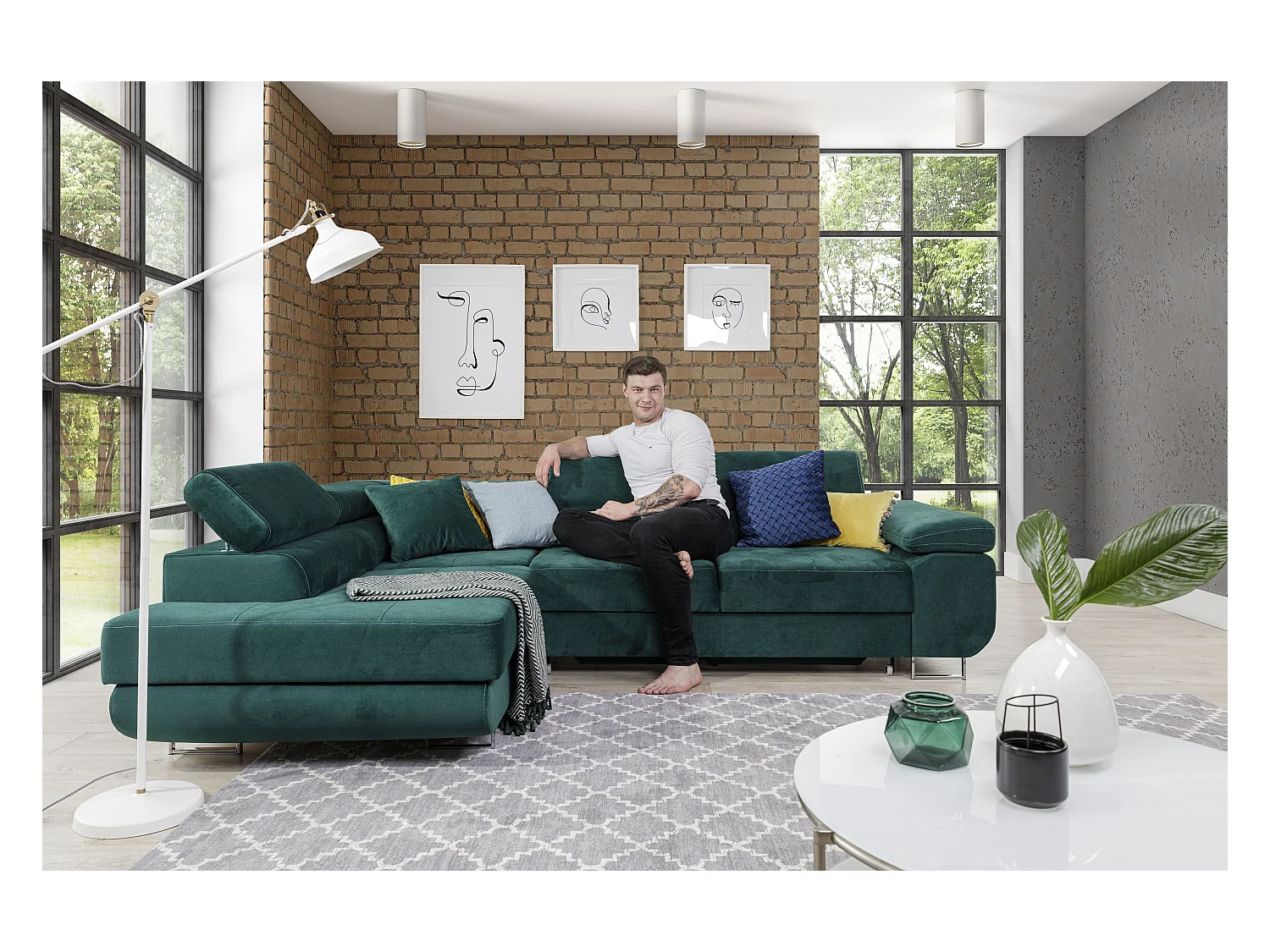 Canapé Convertible d'Angle Gauche "Toms" 275cm Noir