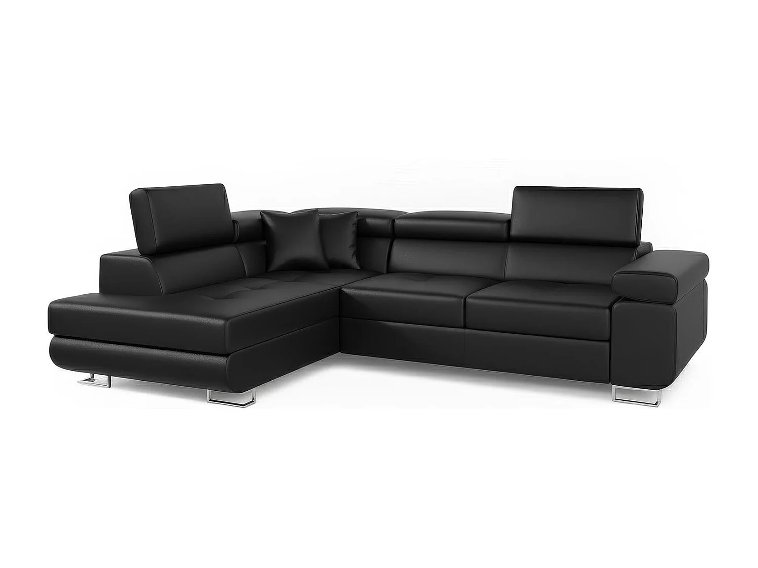 Canapé d'angle convertible Antoni avec têtières relevables Simili Noir