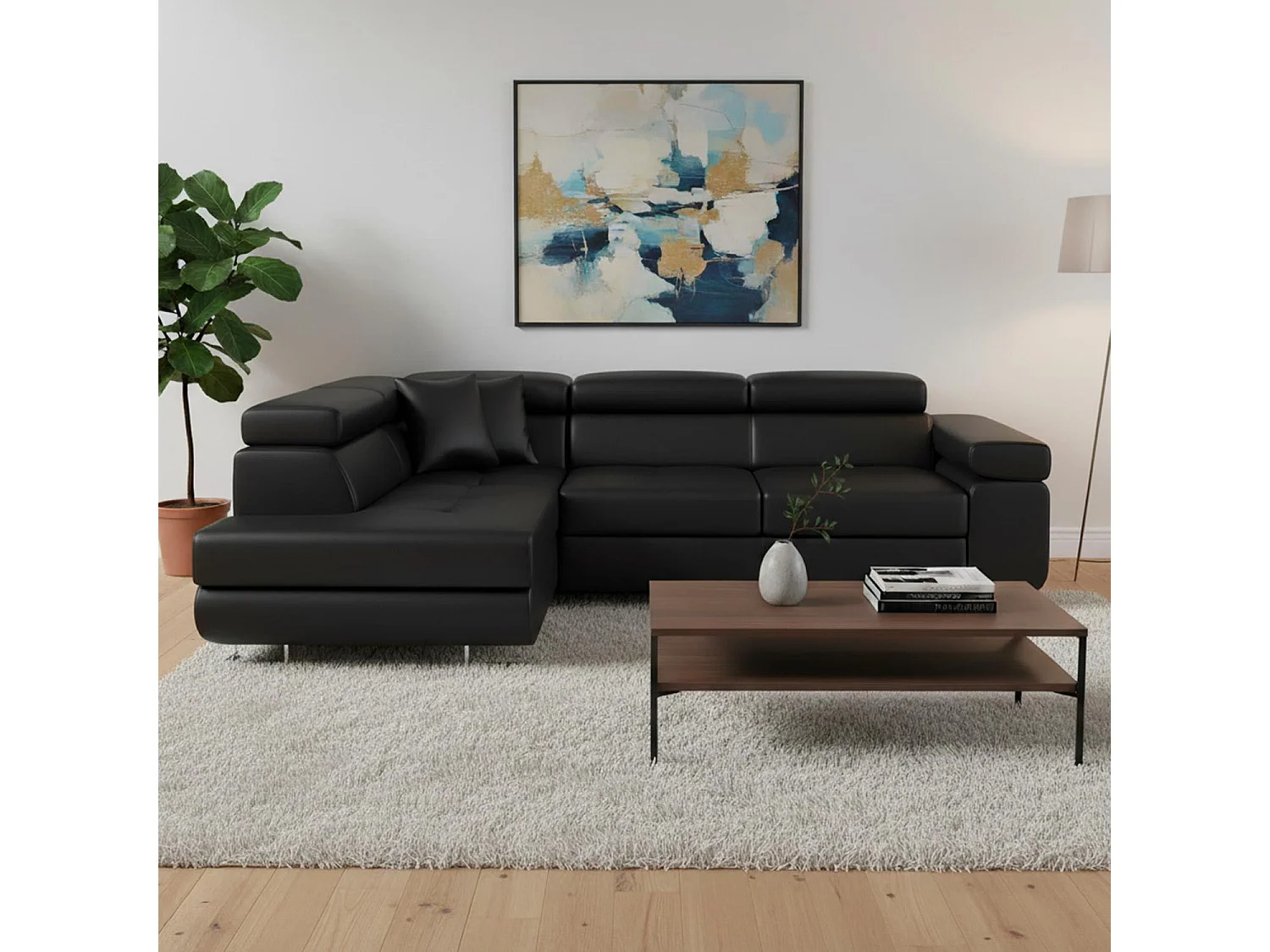 Canapé Convertible d'Angle Gauche "Toms" 275cm Noir